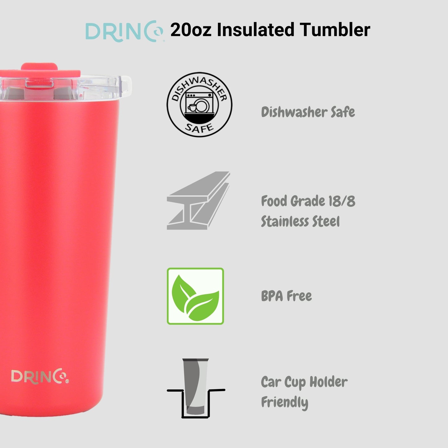 DRINCO® Seattle 20oz Insulated Tumbler Spill Proof Lid w/straw-Red