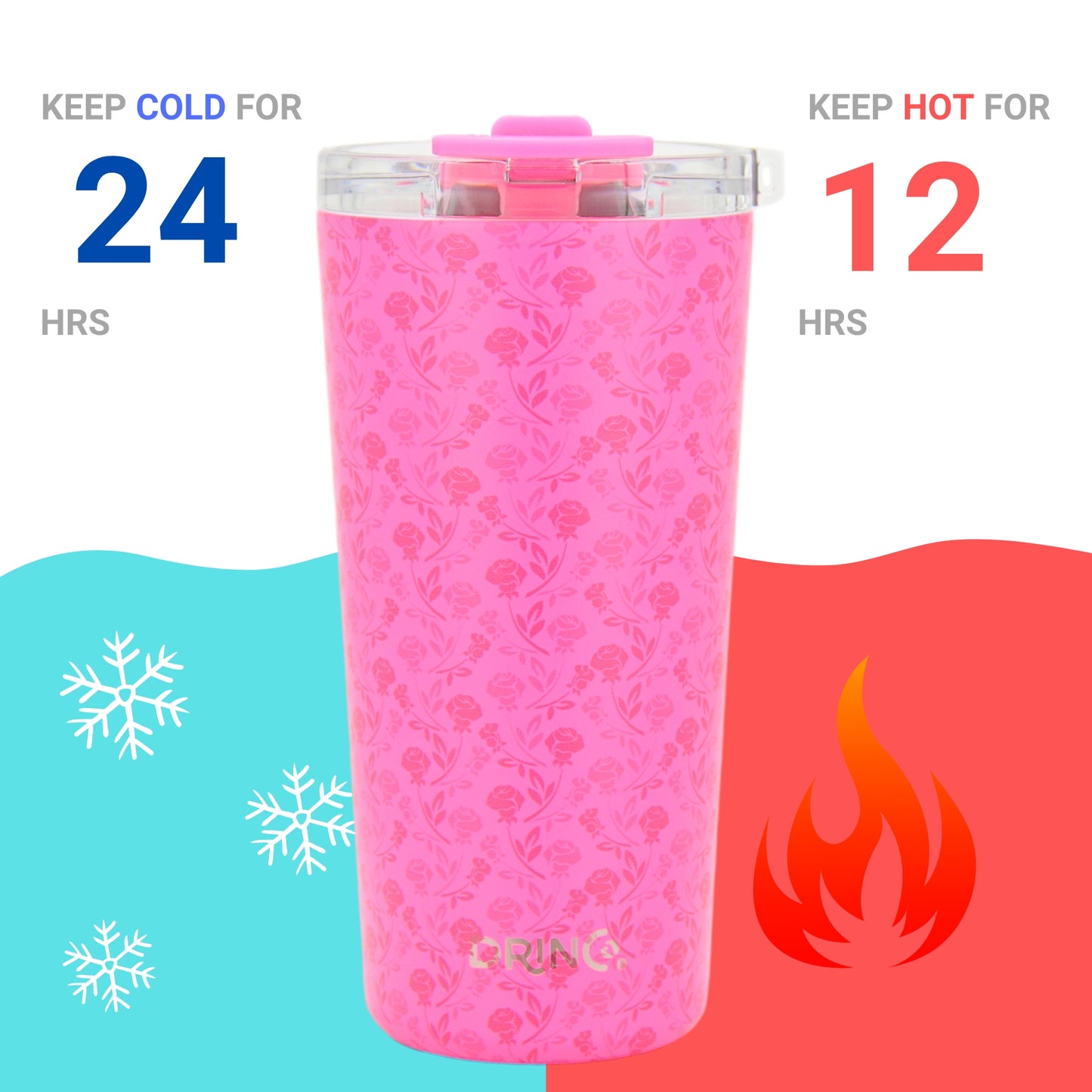 DRINCO® Seattle 20oz Insulated Tumbler Leakproof w/straw-Pink Rose