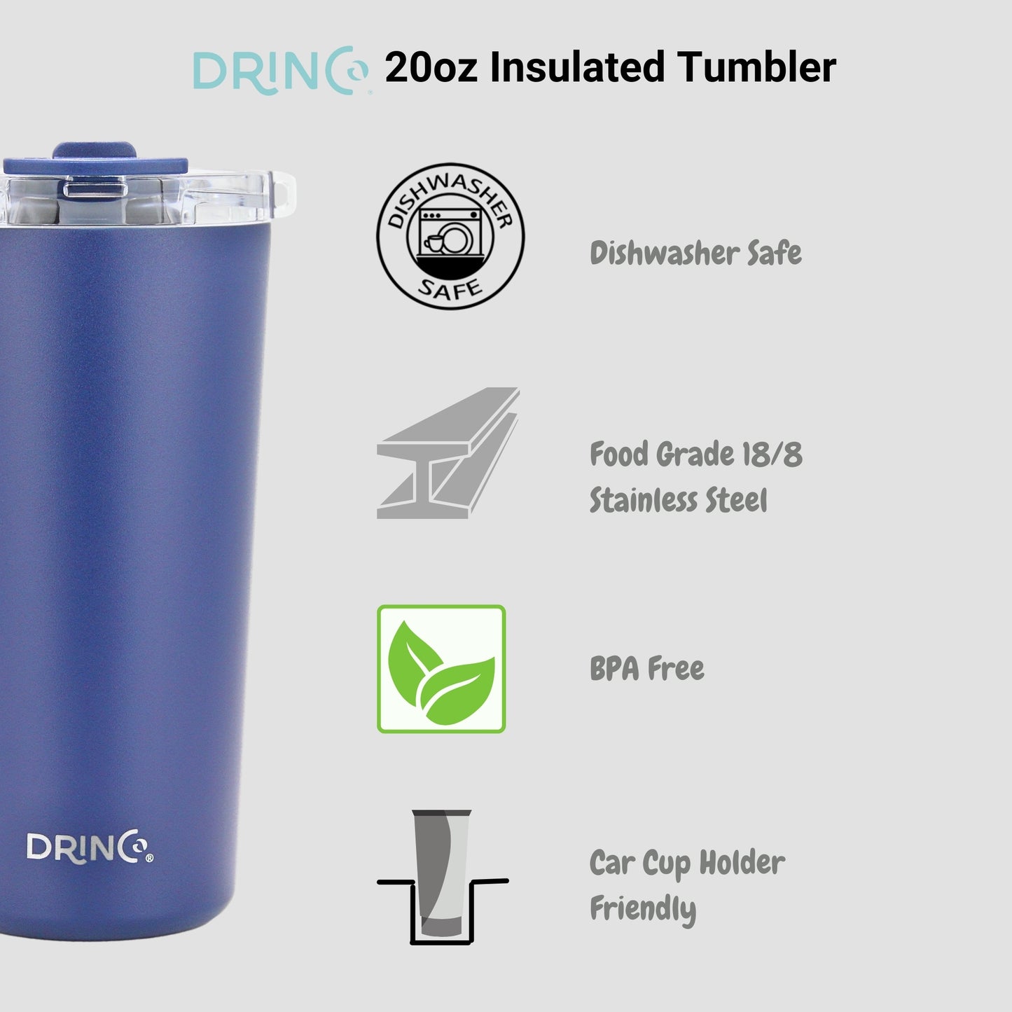 DRINCO® Seattle 20oz Insulated Tumbler Spill Proof Lid w/straw-Blue