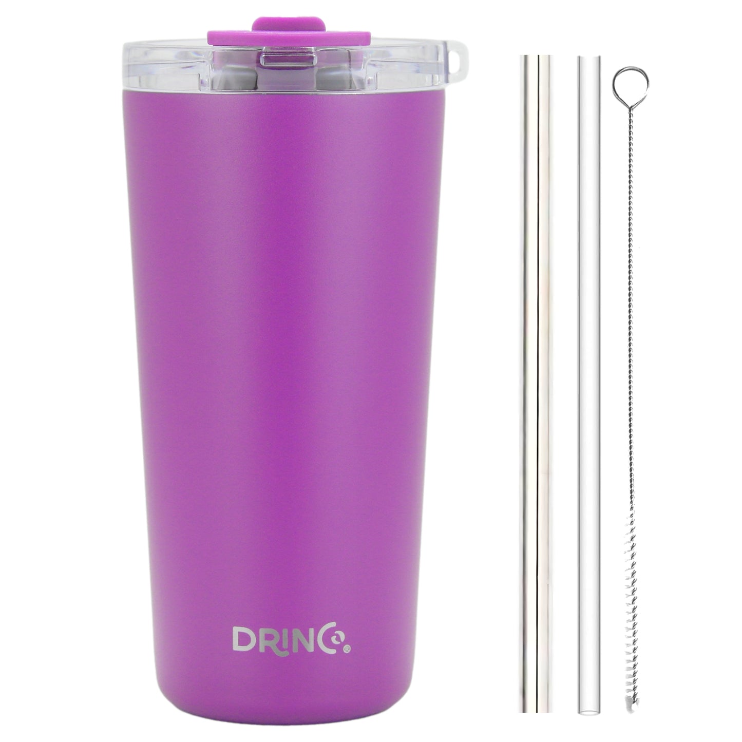 DRINCO®  20oz Insulated Tumbler w/Spill Proof Lid, 2 Straws(Purple)