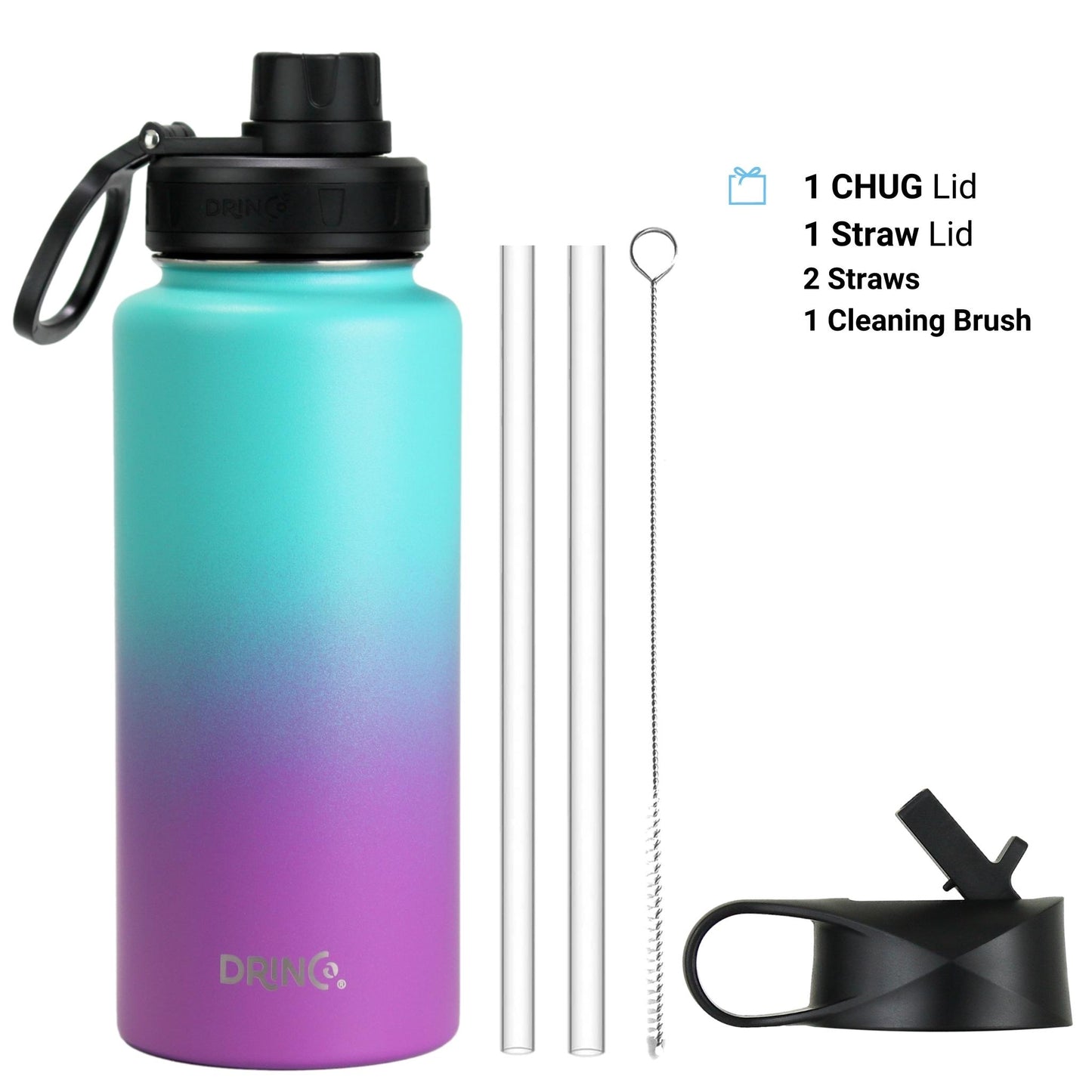 DRINCO® 32oz Stainless Steel Water Bottle - Ombre Fuchsia Teal