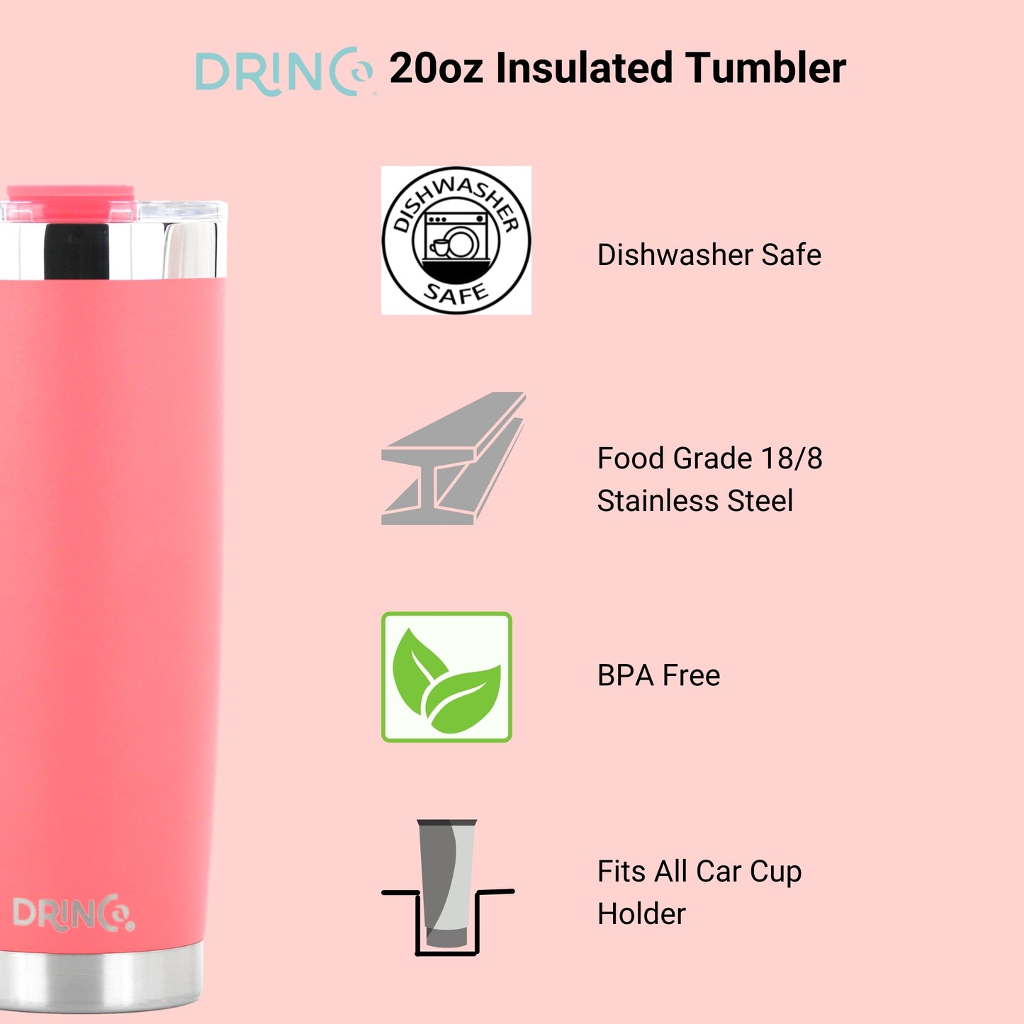 DRINCO®  20oz Insulated Tumbler w/Spill Proof Lid (Coral Paradise)