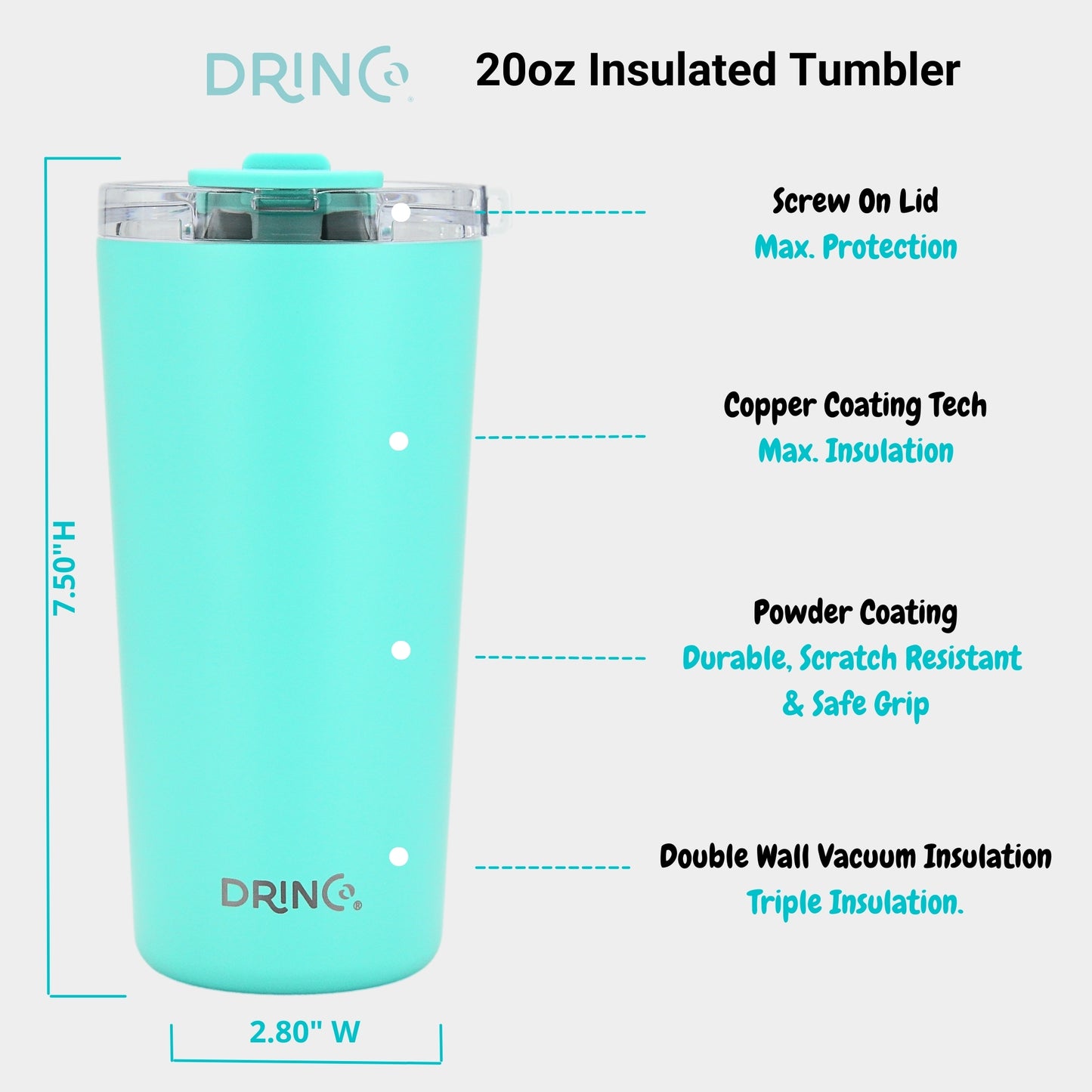 DRINCO® Seattle 20oz Insulated Tumbler Spill Proof Lid w/straw-Teal