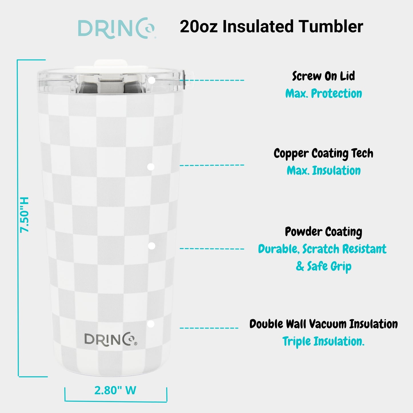 DRINCO® Seattle 20oz Insulated Tumbler Leakproof w/straw-Checker