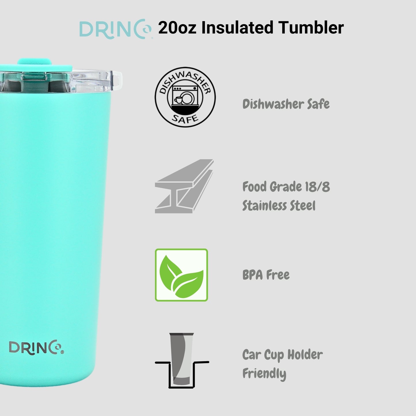 DRINCO® Seattle 20oz Insulated Tumbler Spill Proof Lid w/straw-Teal